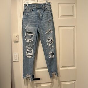 American Eagle, stretch, ripped front, straight leg jeans